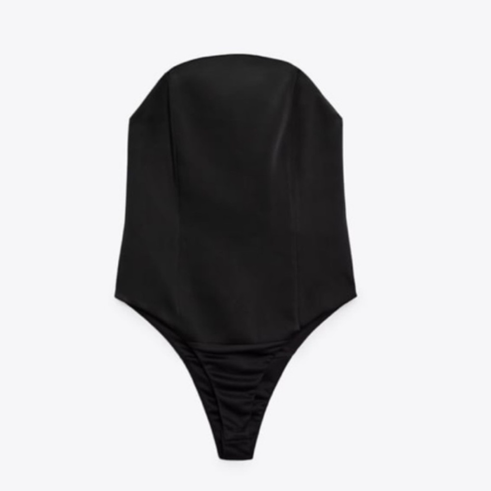 ZARA Black Corset Strapless Bodysuit Boning Blogger Fave Sexy Top Satin Small‎